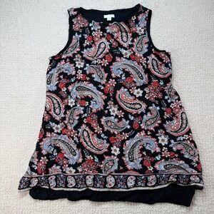 J. Jill Paisley Tank Top Sleeveless Layering Casual‎ Blouse Black Size M Petite